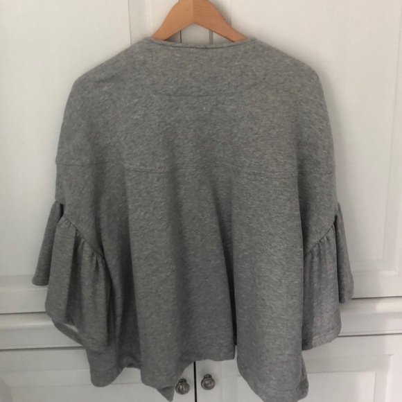 Anthropologie Bell Sleeve Grey Sweatshirt Cardigan One Size - Picture 2 of 5